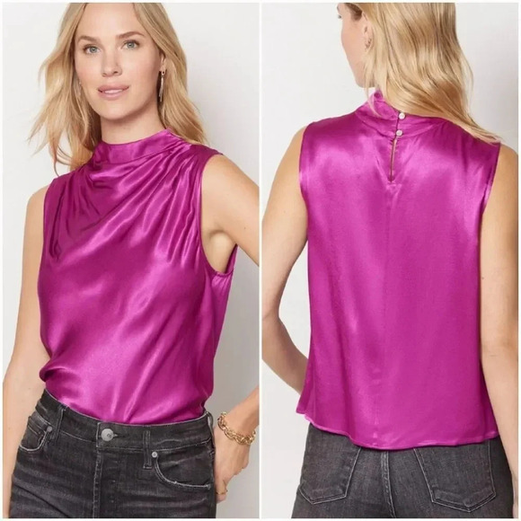 RAILS, New, Kaleen Fuchsia Radiance Ruched Funnel Neck Satin Top, Size XXL - Picture 1 of 13